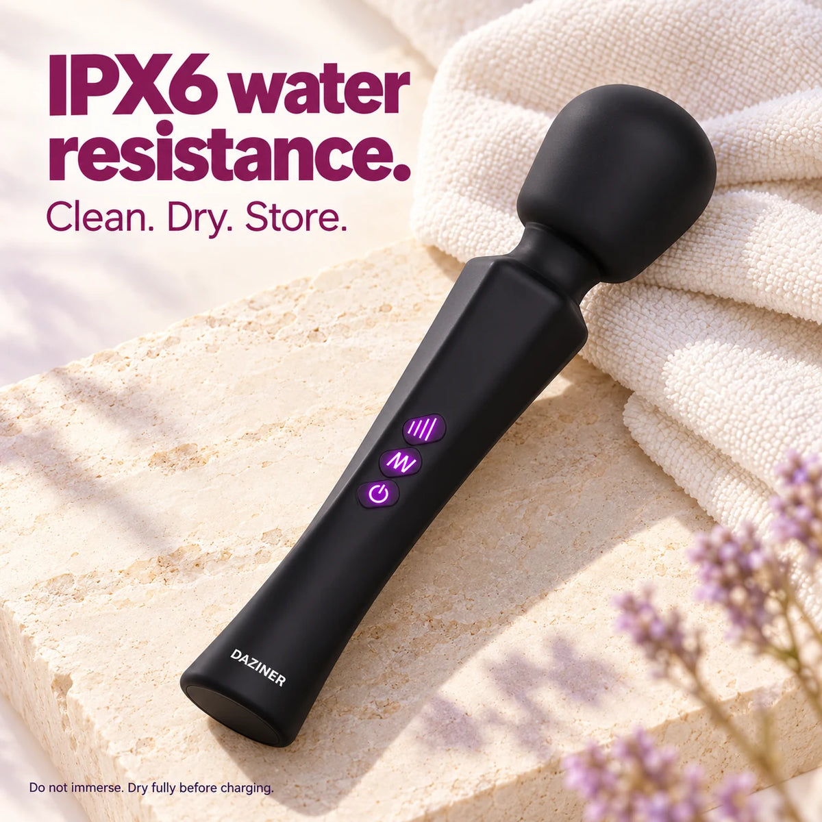 Aura IPX6 water-resistance care: clean, dry and store; do not immerse