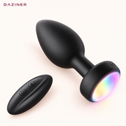 DAZINER Glow black silicone vibrating plug with multicolour LED base and wireless remote