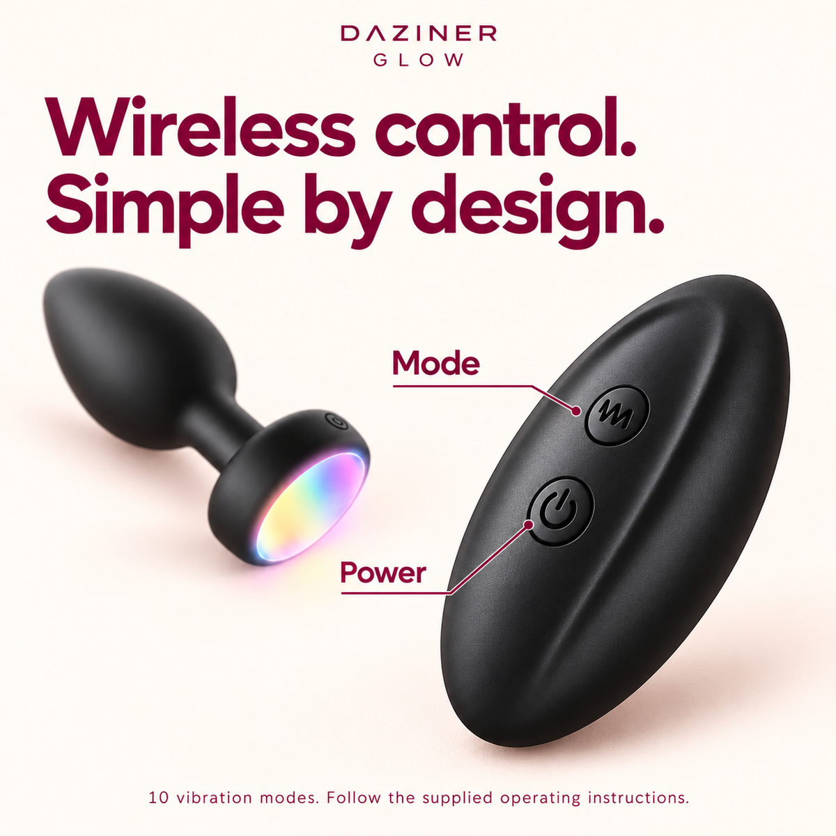 DAZINER Glow wireless remote with mode and power buttons for 10 vibration modes