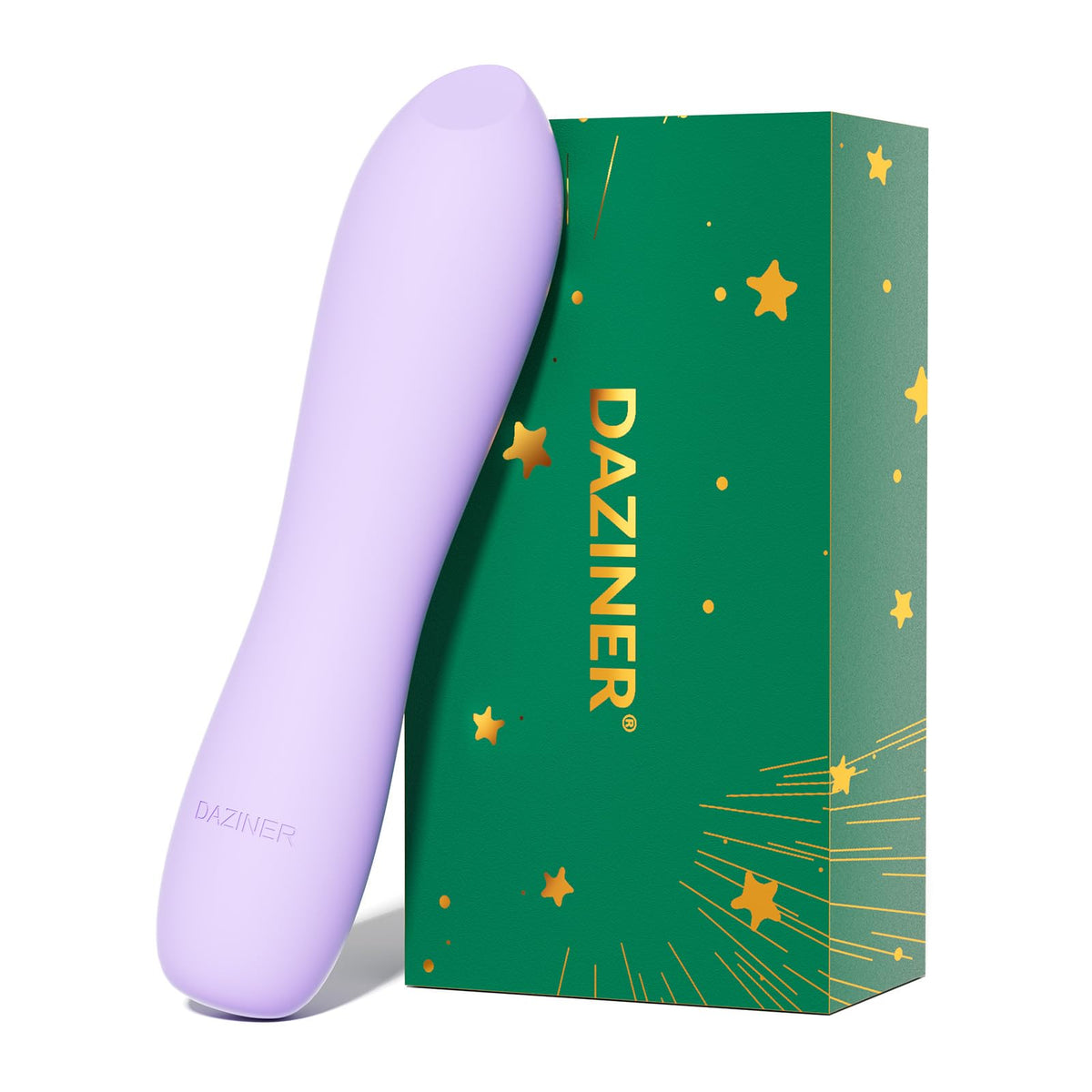 Daziner purple bullet vibrator with green branded packaging on a white background