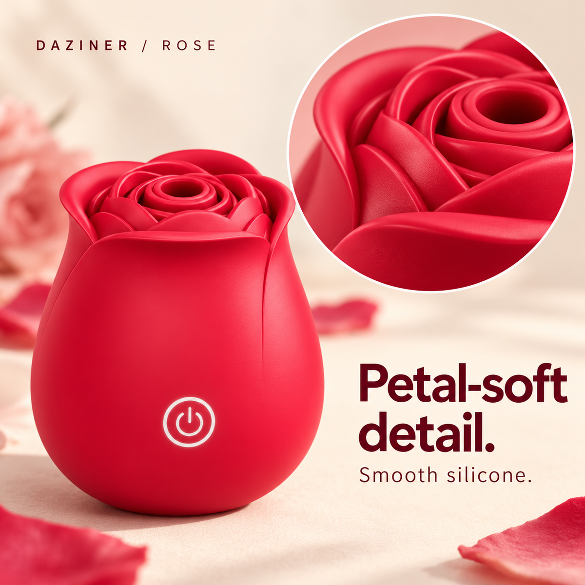 Close-up of the red rose petals and smooth silicone surface