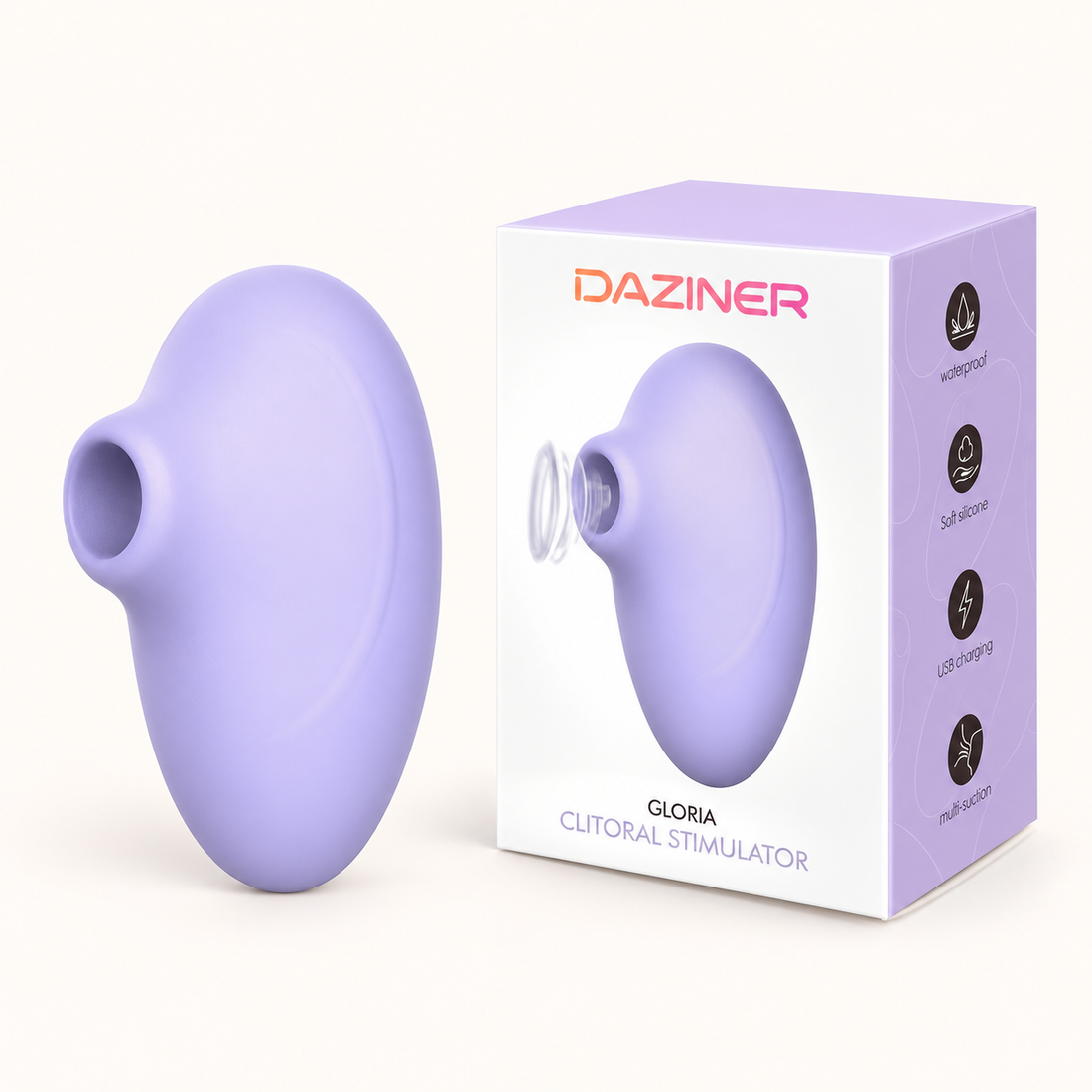 Daziner Gloria WY0735 - lavender suction stimulator with branded packaging