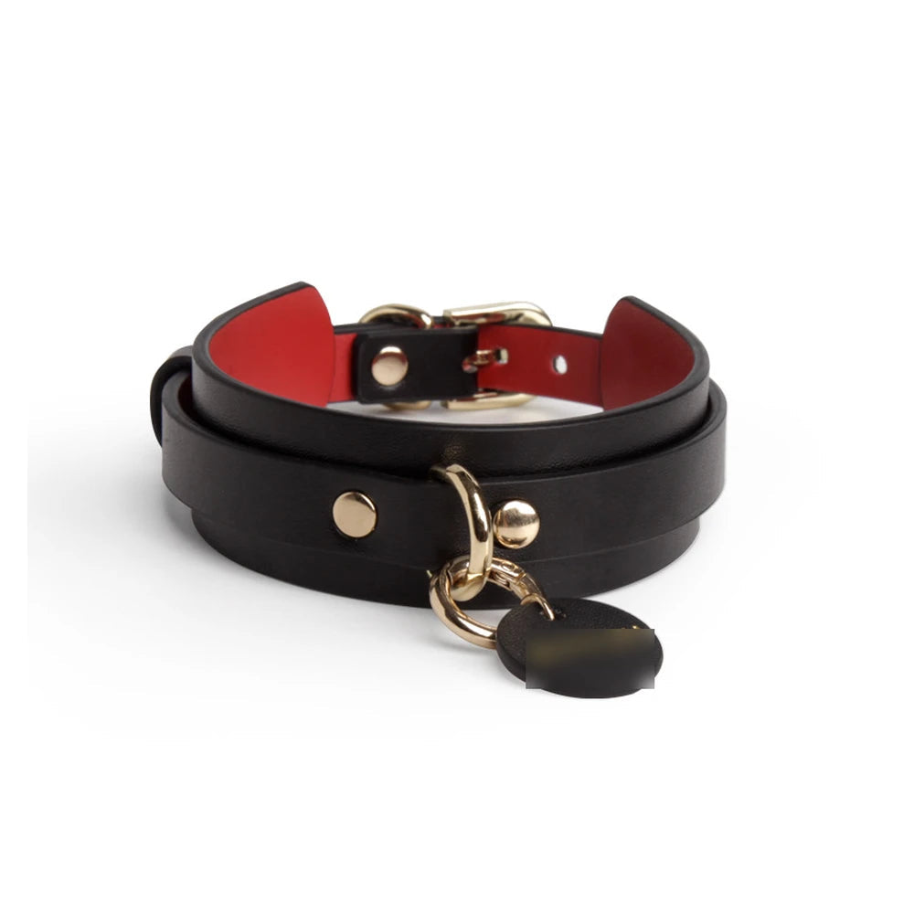 Engravable Heart Plate Personalized BDSM Collar with Leash - product image 3