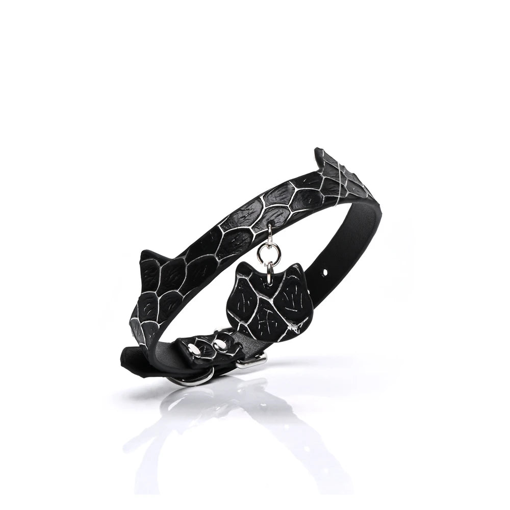 Engravable Snake-Pattern Engraved BDSM Collar with Leash - product image 1