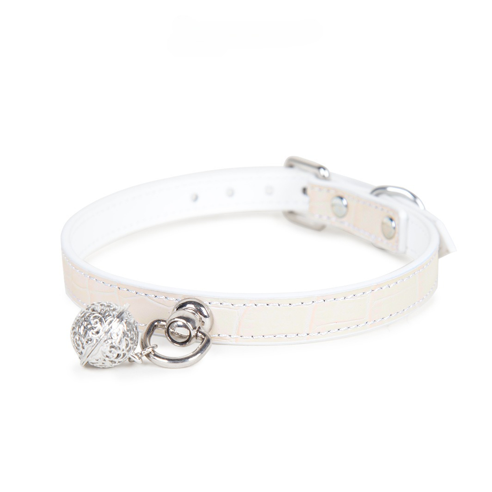 Croc-Embossed Bell Leather BDSM Collar with Leash - product image 2