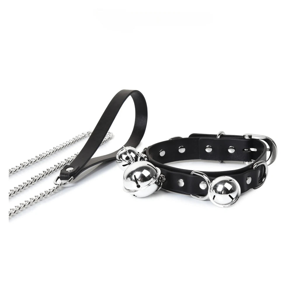 Triple-Bell Slave Collar with Bells & Leash - product image 2