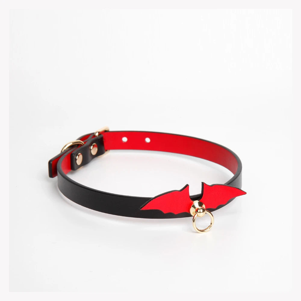 Bat Charm Leather BDSM Choker with Leash - product image 1