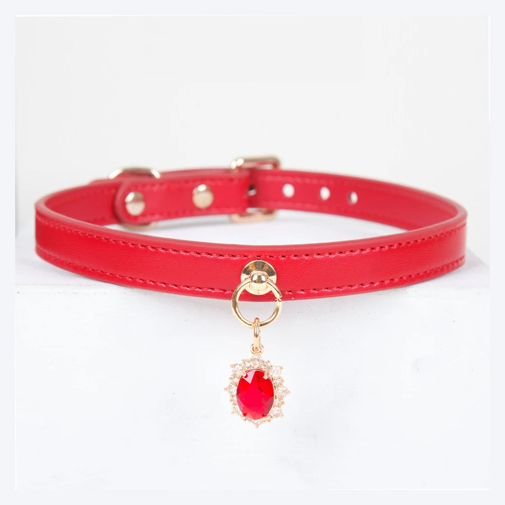 Crystal-Style Pendant BDSM Choker Necklace with Leash - product image 3