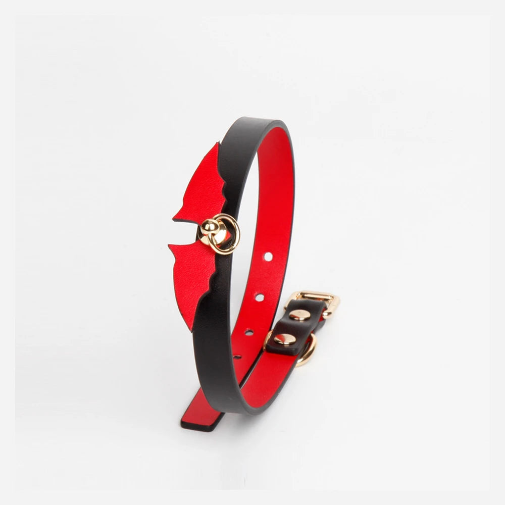 Bat Charm Leather BDSM Choker with Leash - product image 6