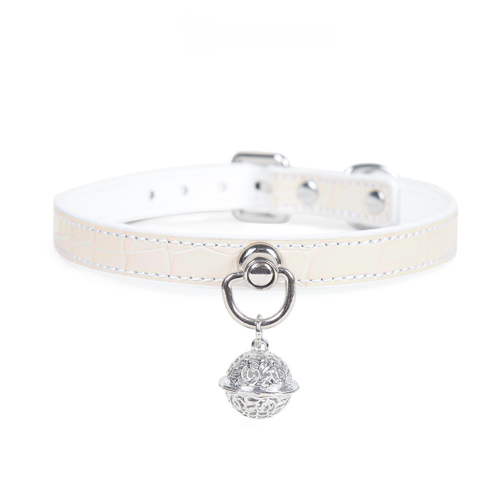 Croc-Embossed Bell Leather BDSM Collar with Leash - product image 1
