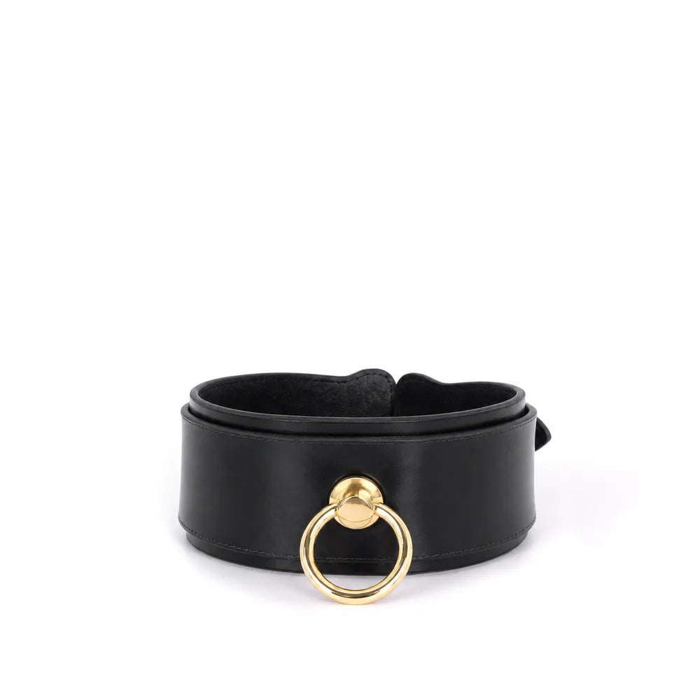 Wide Leather O-Ring Leather BDSM Collar with Leash - product image 1