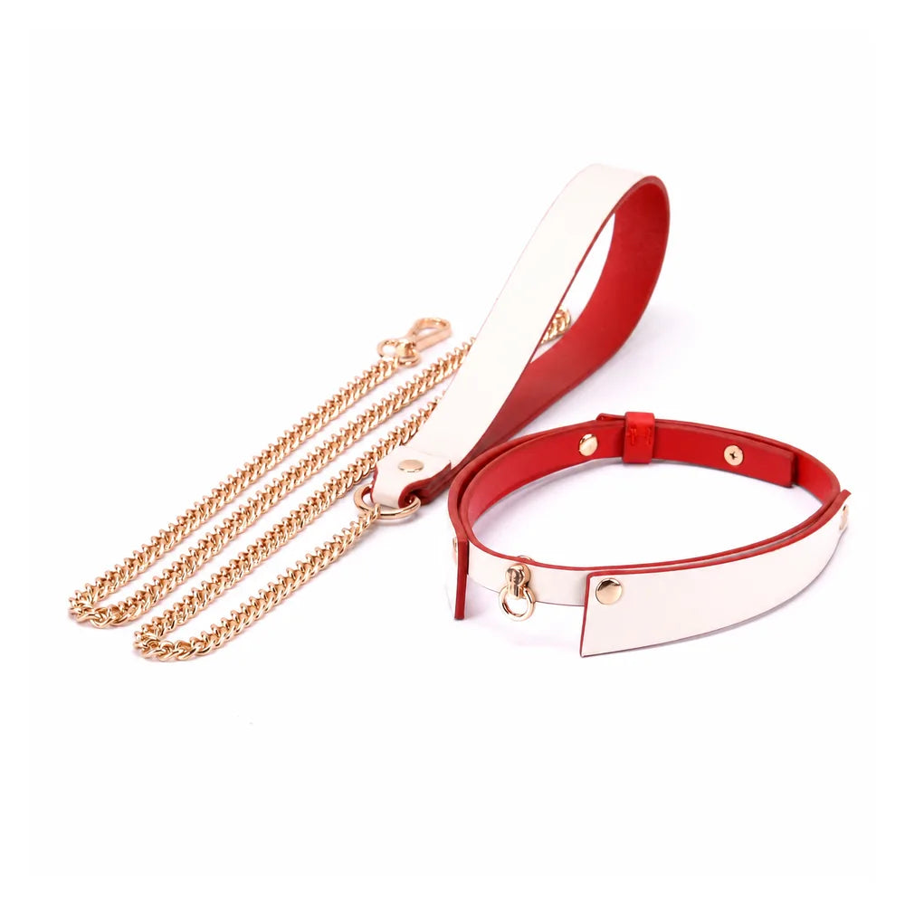 Letter-Detail Leather Bondage Collar with Leash - product image 2