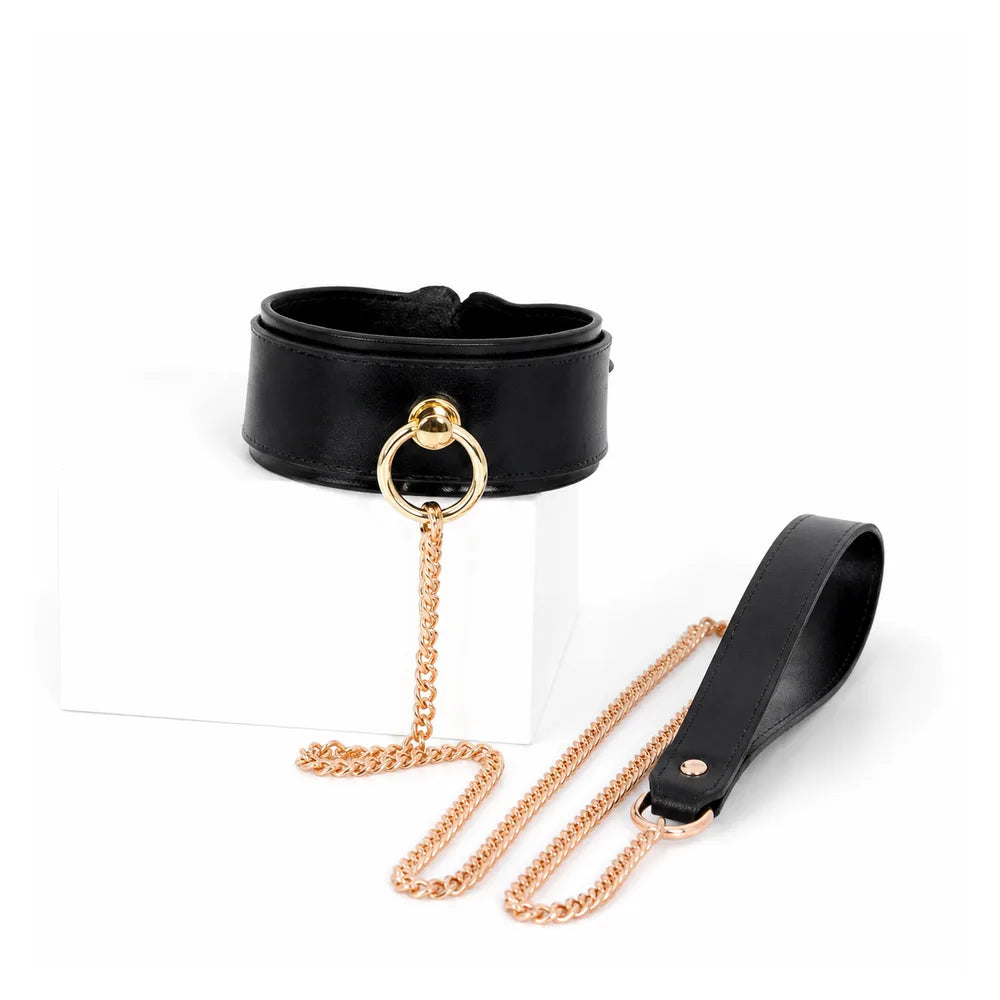 Wide Leather O-Ring Leather BDSM Collar with Leash - product image 5