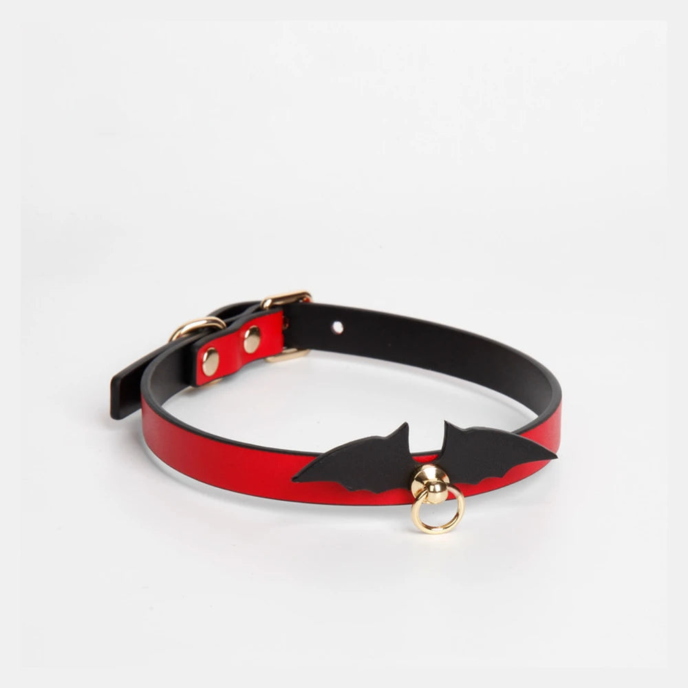 Bat Charm Leather BDSM Choker with Leash - product image 5