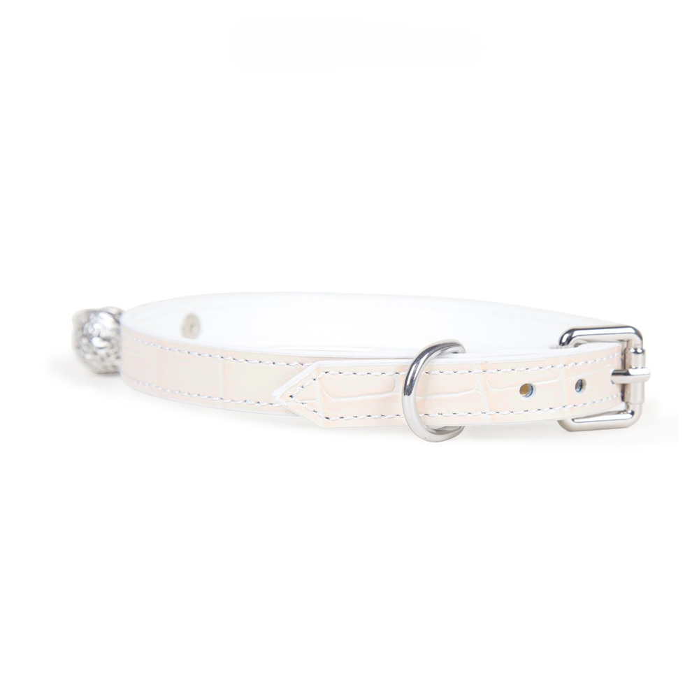Croc-Embossed Bell Leather BDSM Collar with Leash - product image 4