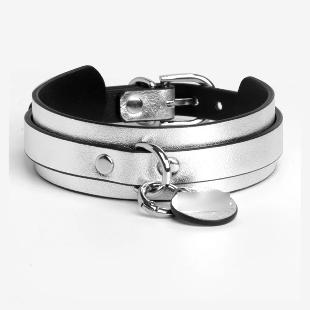 Engravable Heart Plate Personalized BDSM Collar with Leash - product image 5