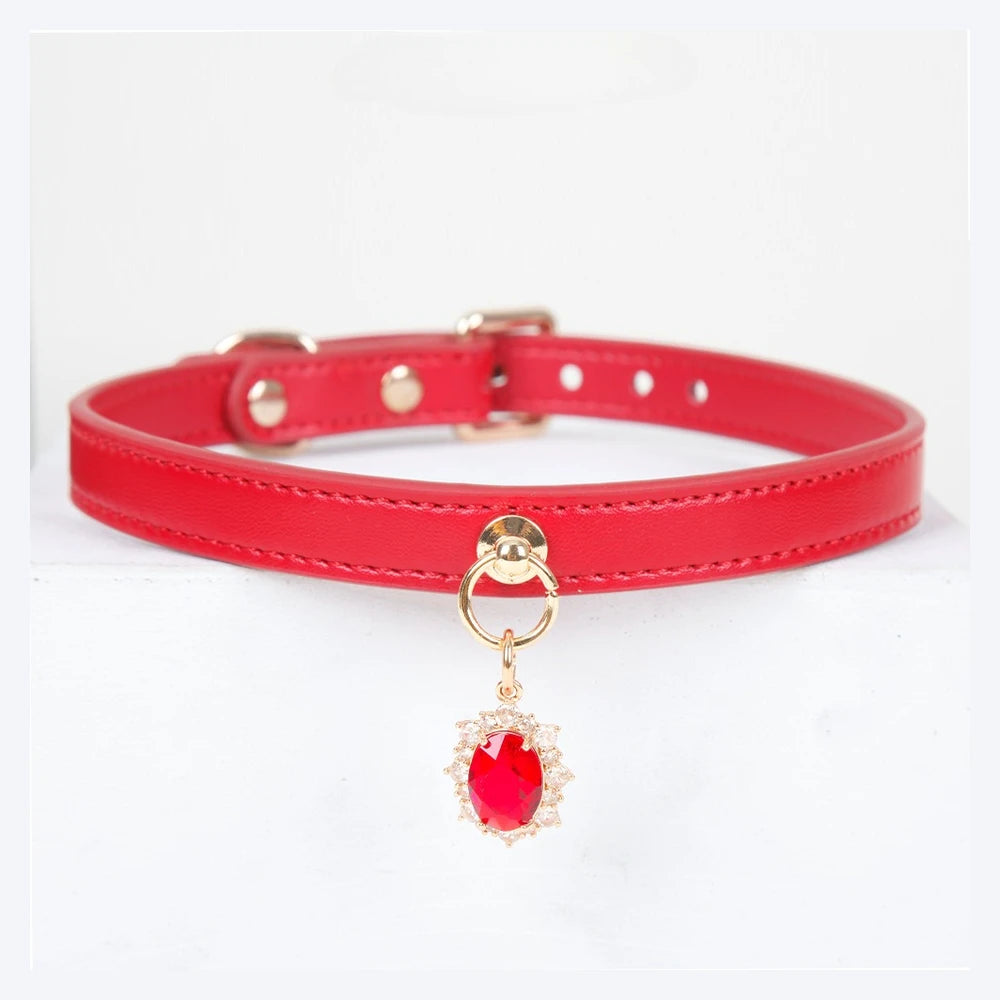 Crystal-Style Pendant BDSM Choker Necklace with Leash - product image 9