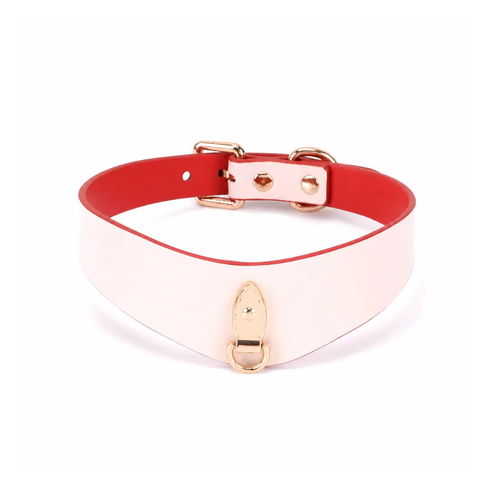 Wide Heart-Ring Leather Submissive Collar with Leash - product image 1