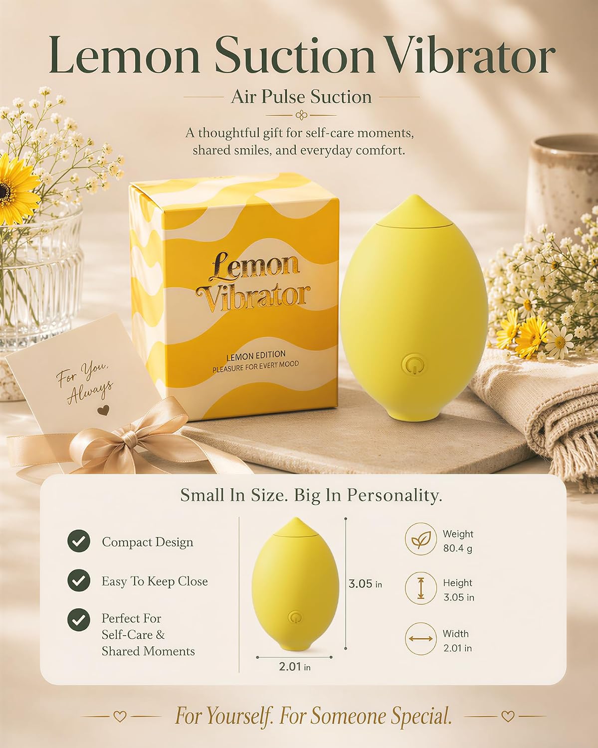 Lemon massager packaging and size guide