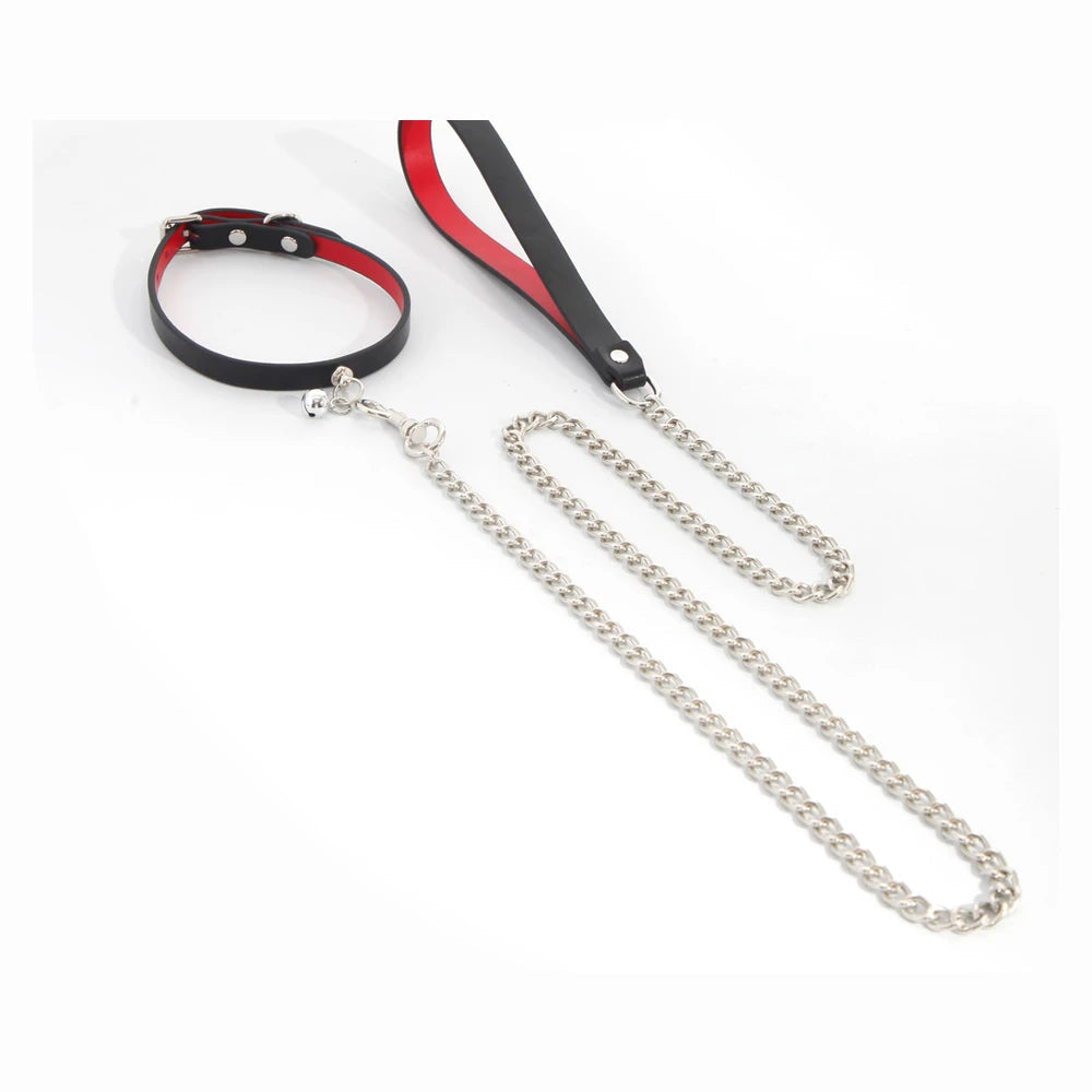 Custom Letter-Detail Leather Bondage Collar with Leash - product image 3