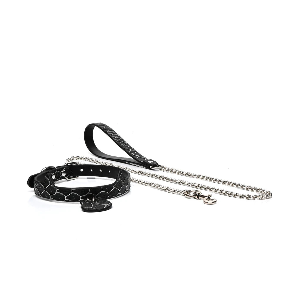 Engravable Snake-Pattern Engraved BDSM Collar with Leash - product image 7