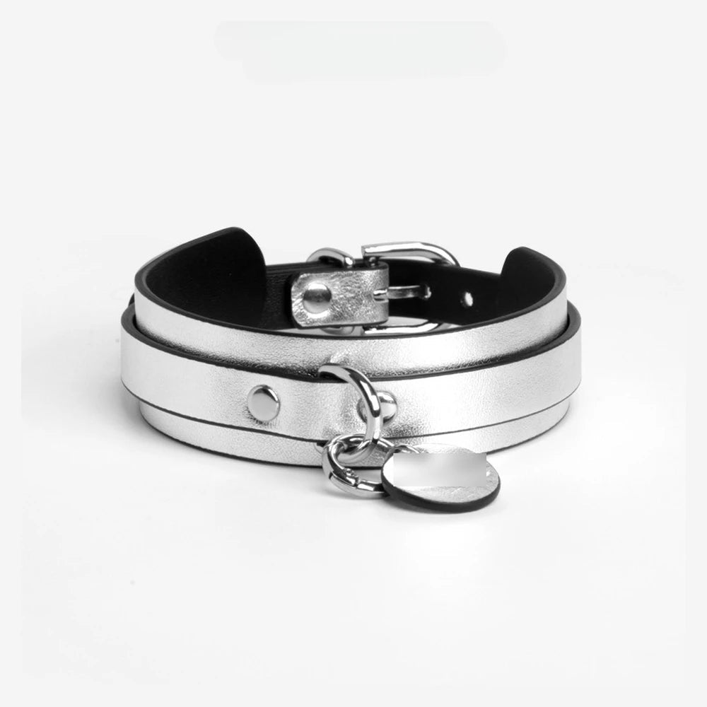 Engravable Heart Plate Personalized BDSM Collar with Leash - product image 1