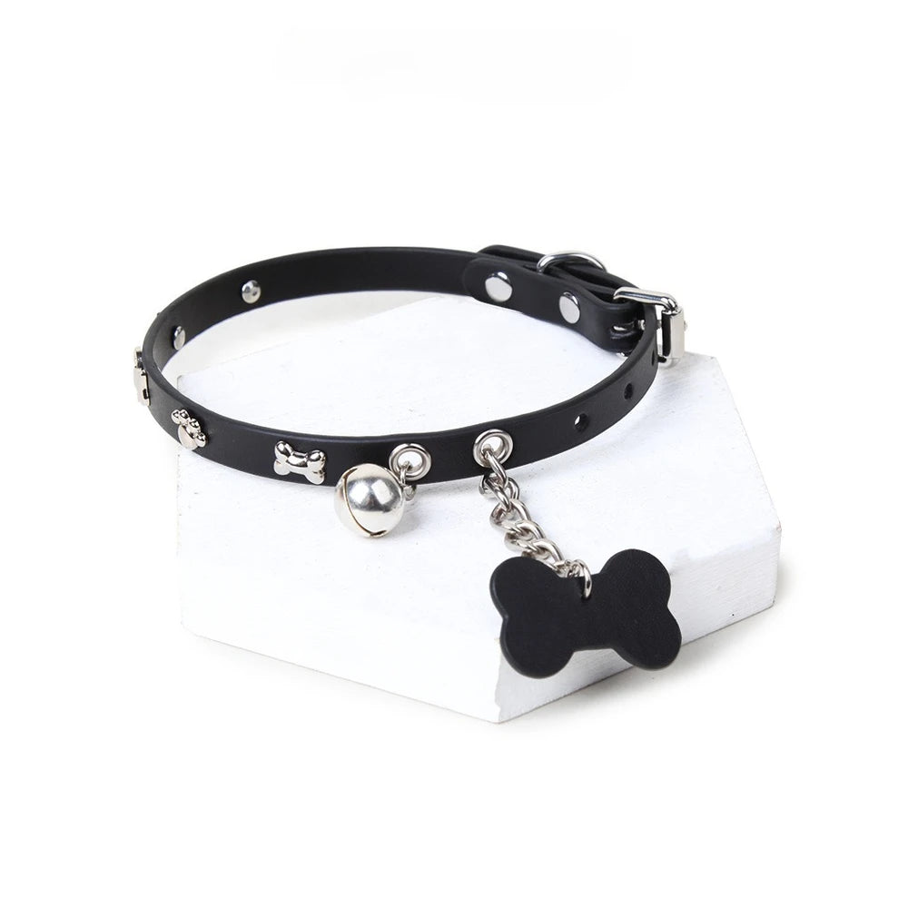 Studded Bone-Tag Bell Puppy Play Collar with Leash - product image 4