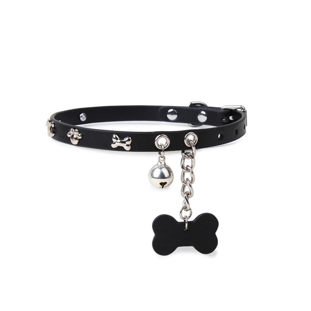 Studded Bone-Tag Bell Puppy Play Collar with Leash - product image 2