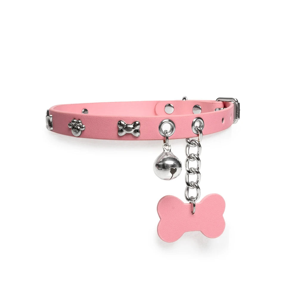 Studded Bone-Tag Bell Puppy Play Collar with Leash - product image 3