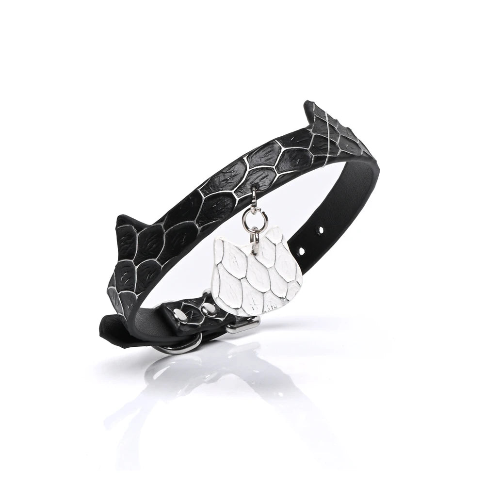Engravable Snake-Pattern Engraved BDSM Collar with Leash - product image 3