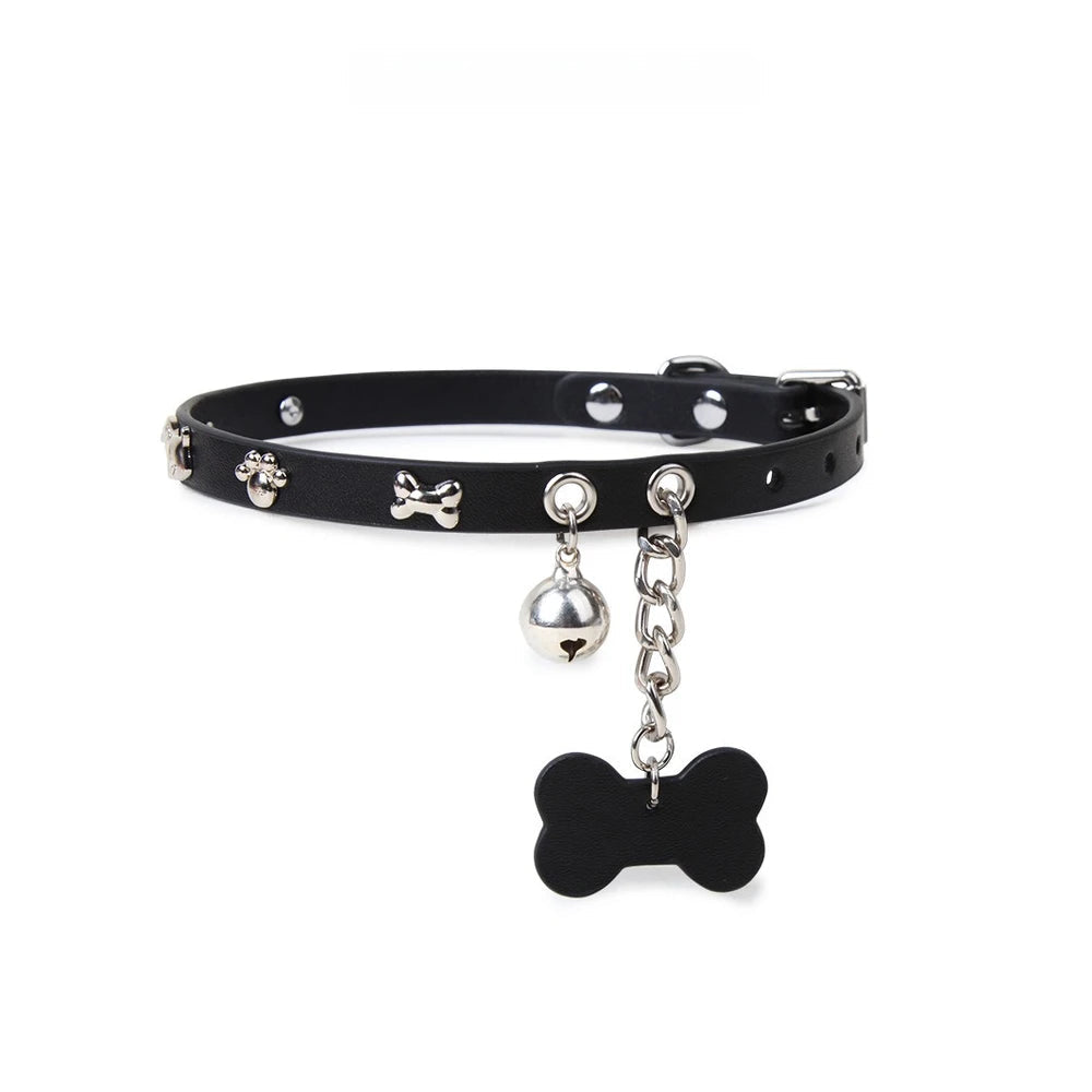 Studded Bone-Tag Bell Puppy Play Collar with Leash - product image 1