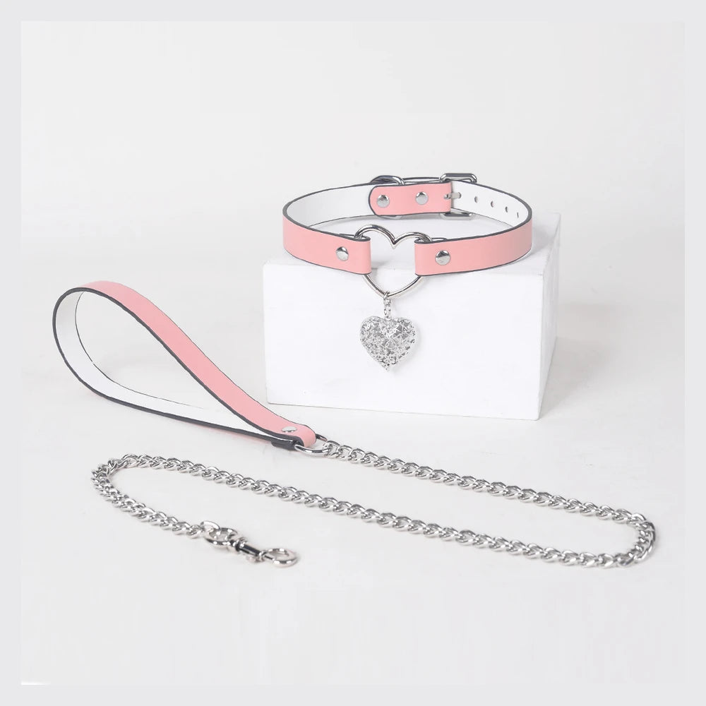 Crystal-Style Heart Ring Bondage Necklace Collar with Leash - product image 4