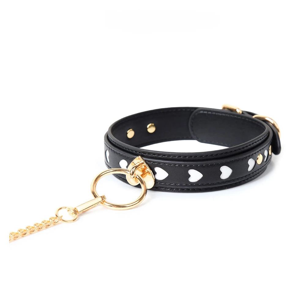 Heart-Inlay O-Ring BDSM Heart Collar with Leash - product image 4