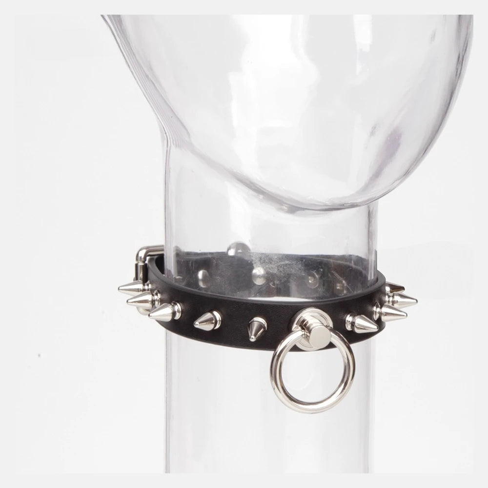 Spiked O-Ring Spiked Bondage Collar with Leash - product image 6