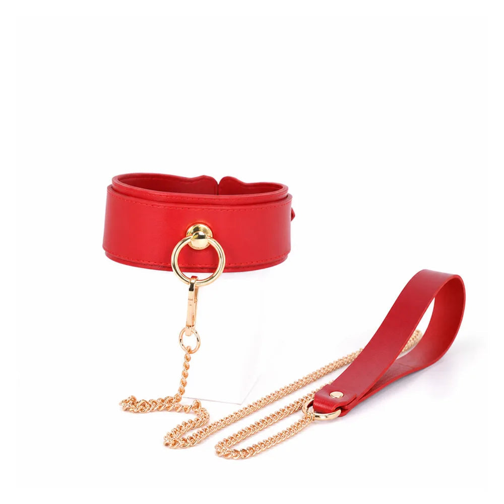 Wide Leather O-Ring Leather BDSM Collar with Leash - product image 4