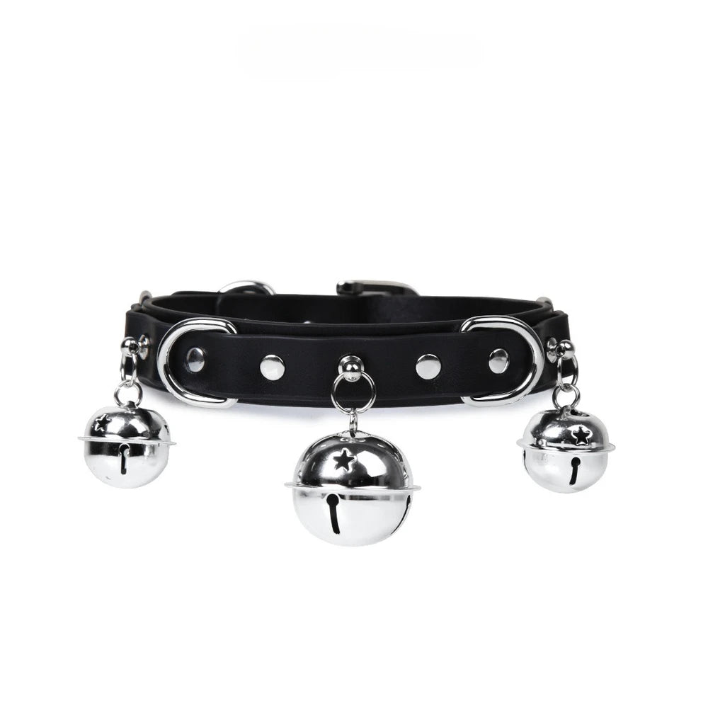 Triple-Bell Slave Collar with Bells & Leash - product image 1