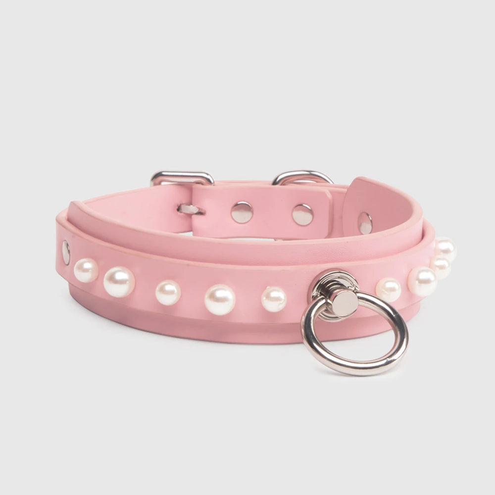 Studded O-Ring BDSM Spiked Collar with Leash - product image 2