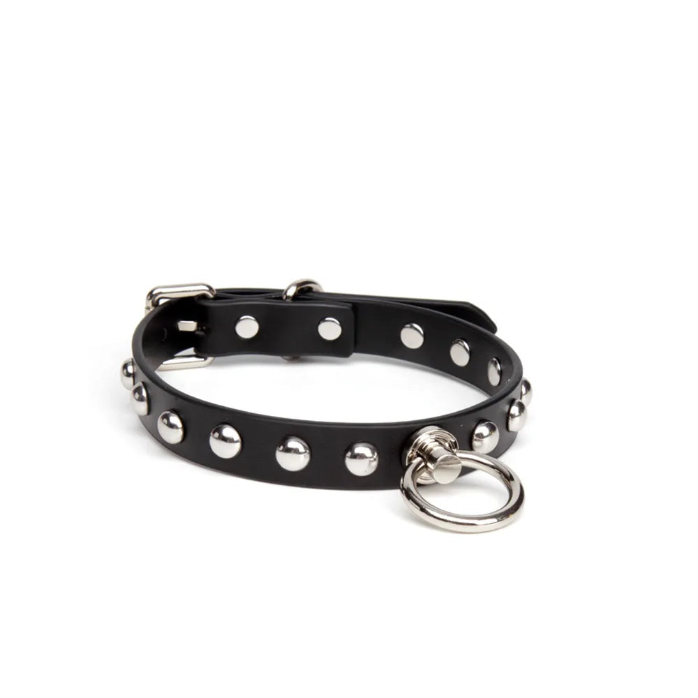 Studded Chain O-Ring Studded Bondage Collar with Leash - product image 2