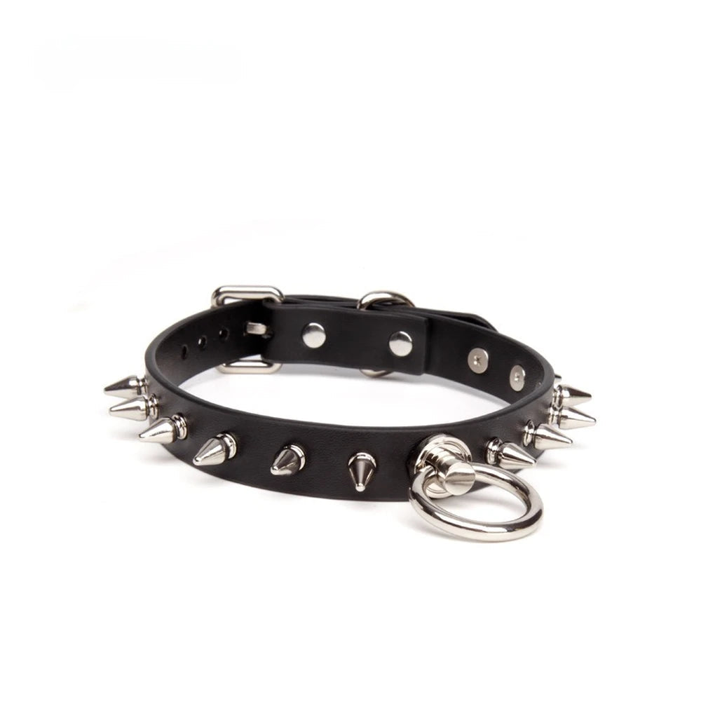 Spiked O-Ring Spiked Bondage Collar with Leash - product image 1