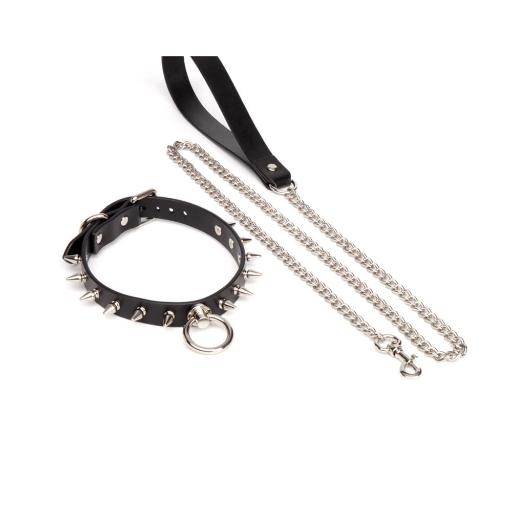 Spiked O-Ring Spiked Bondage Collar with Leash - product image 2
