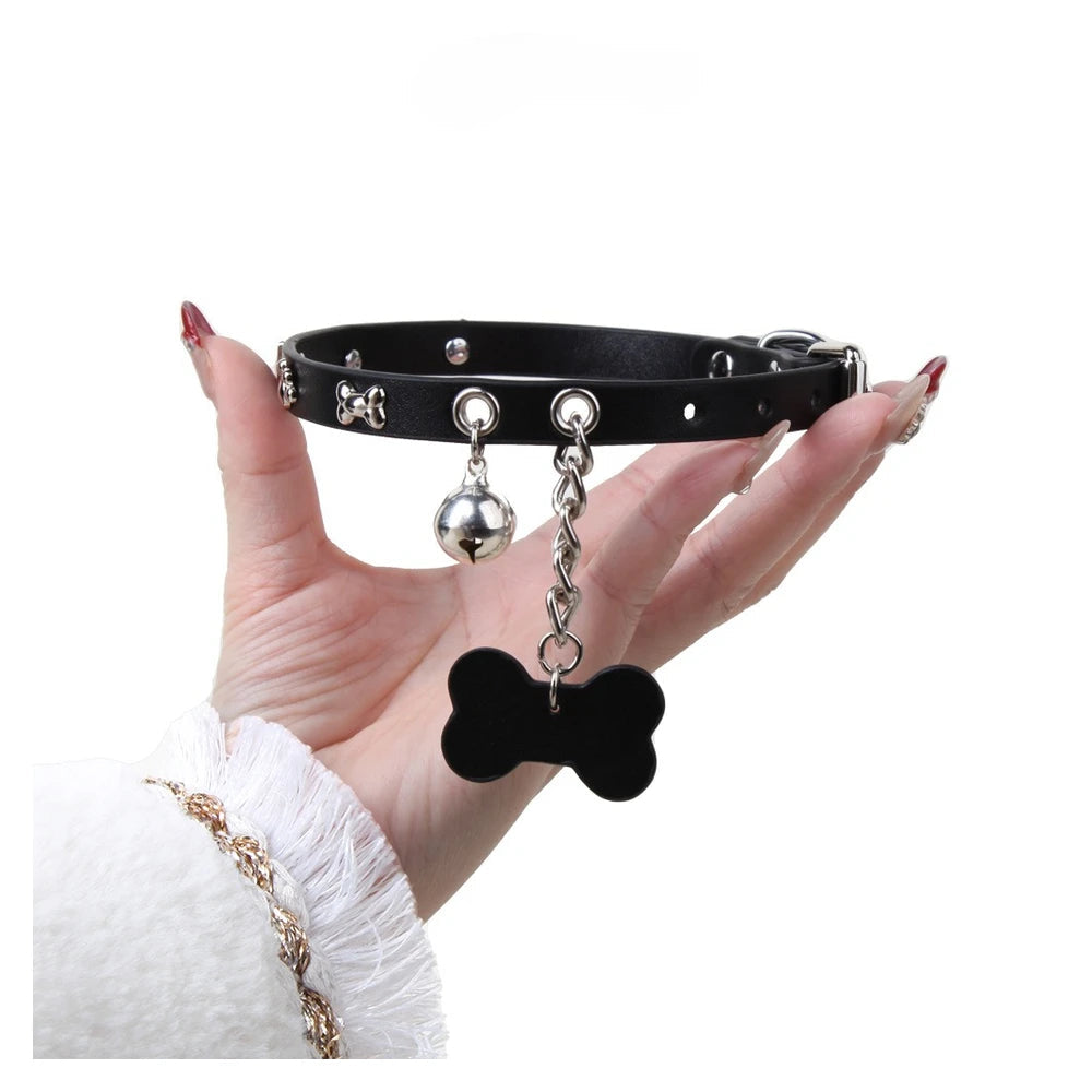 Studded Bone-Tag Bell Puppy Play Collar with Leash - product image 6