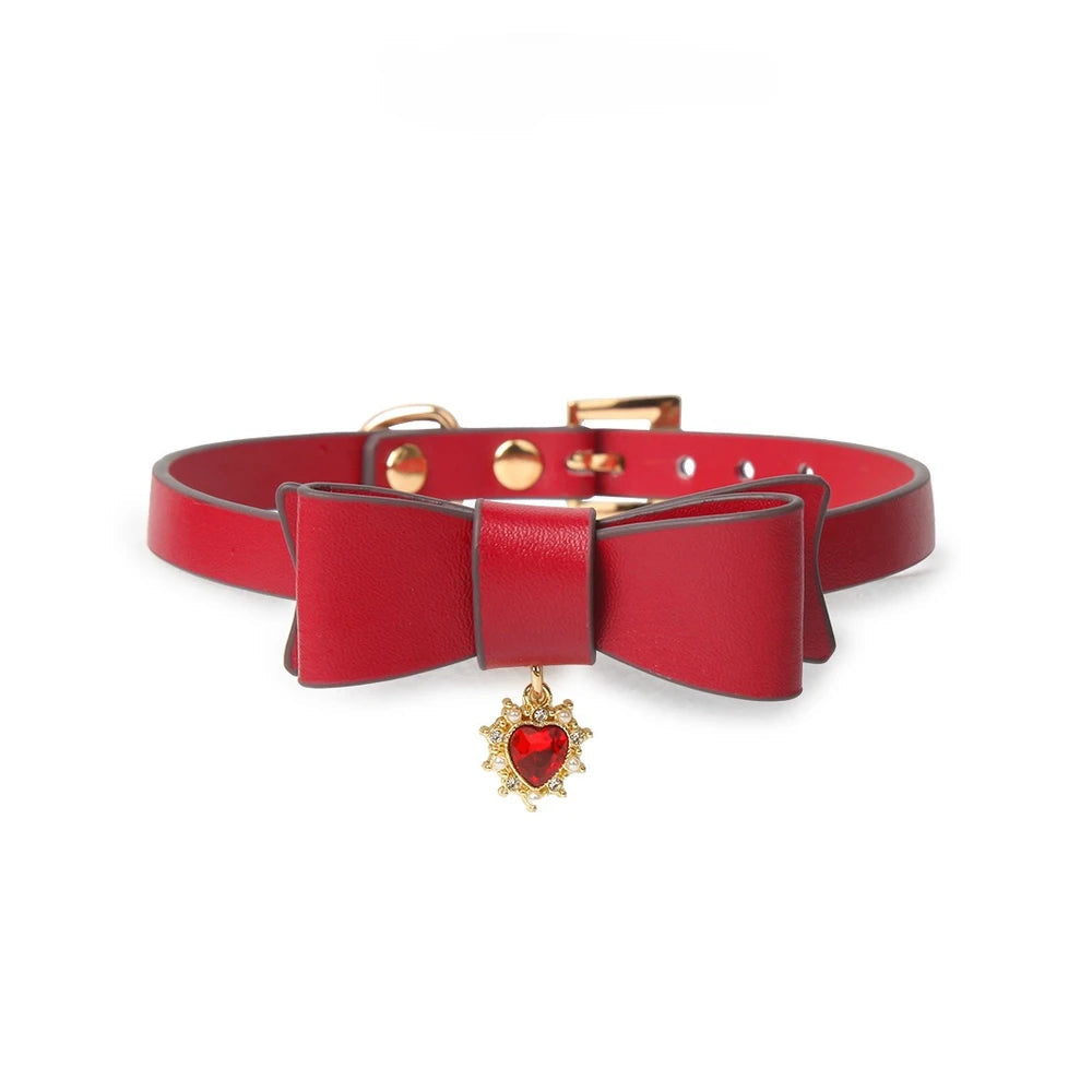 Bow Heart Pendant Submissive Necklace Collar with Leash - product image 1